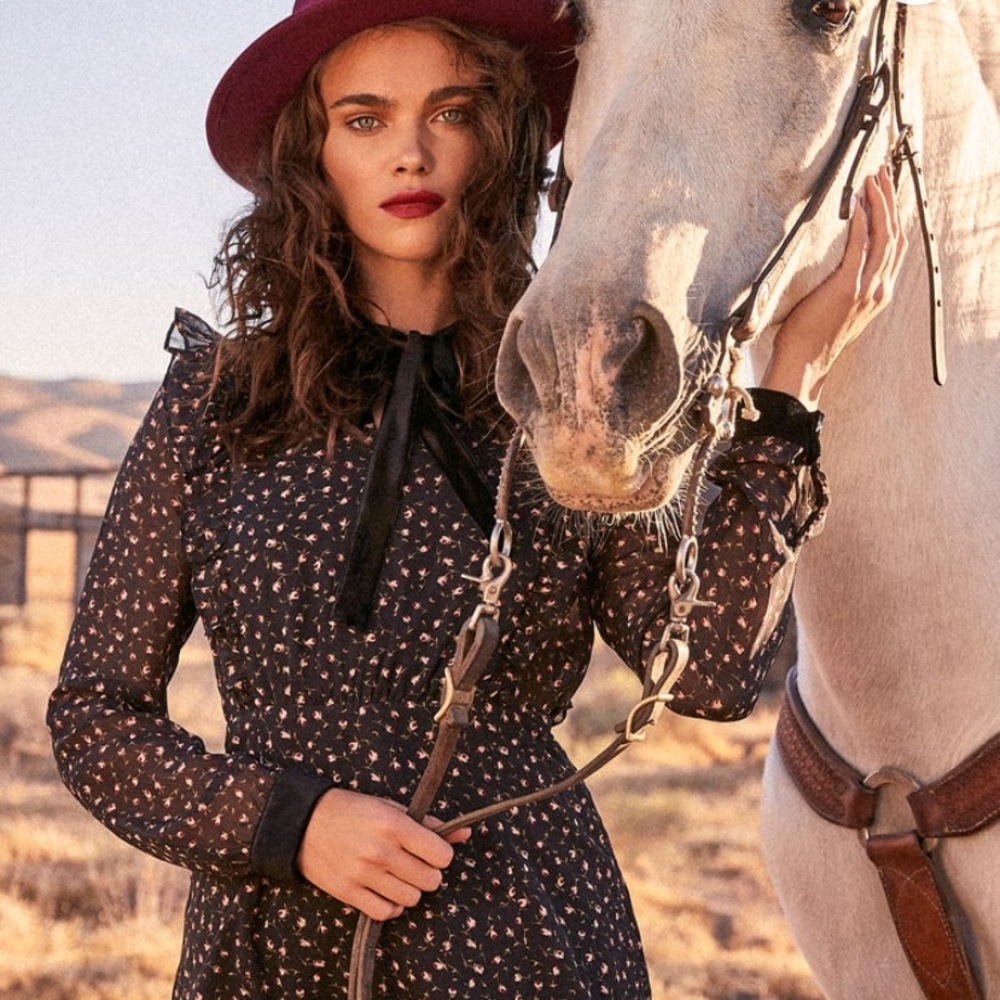 Lush black floral long sheer sleeve skate dress